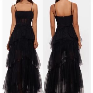 NEW betsy and adam tiered tulle ruffle dress black